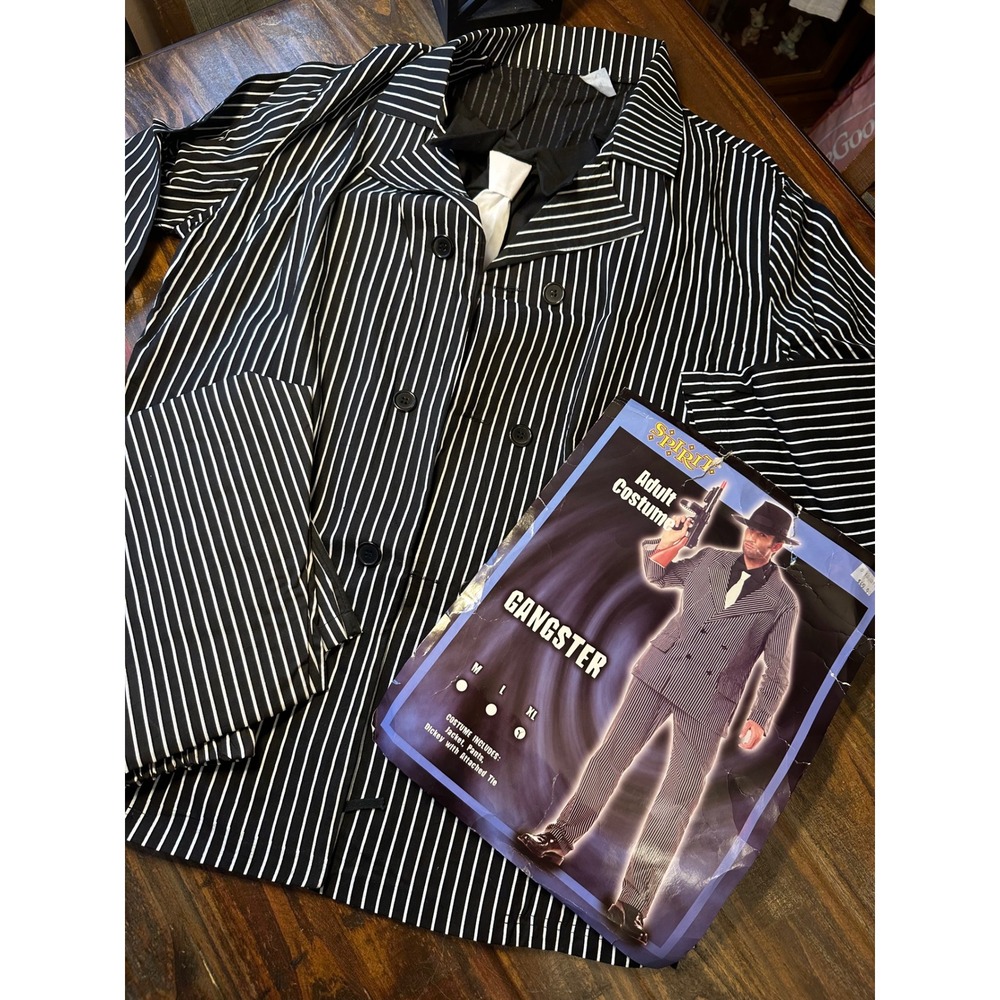 Spirit Halloween Gangster Costume XL Pinstripe Suit Jacket Pants Tie 1920s‎ Mens
